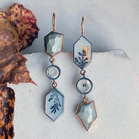 Dendritic Agate, Marcasite in Quartz, and Chatoyant Grey Quartz Earrings